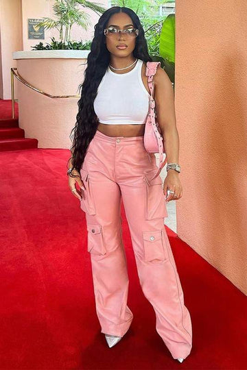 FAUX LEATHER STRAIGHT LONG PANTS