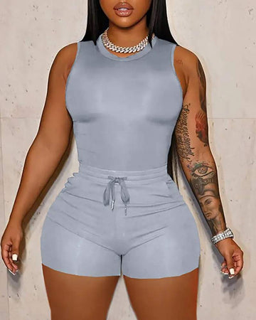 Workout Apparel Casual Jumpsuit Shorts Set