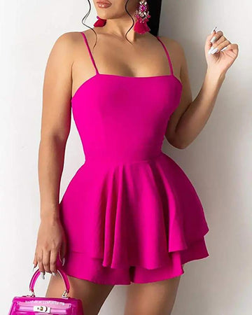 SPAGHETTI STRAP LAYERED RUCHED CASUAL DRESS