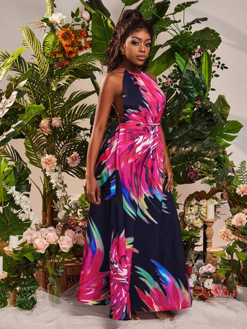 Halter Neck Long Dress for Outdoor Fun