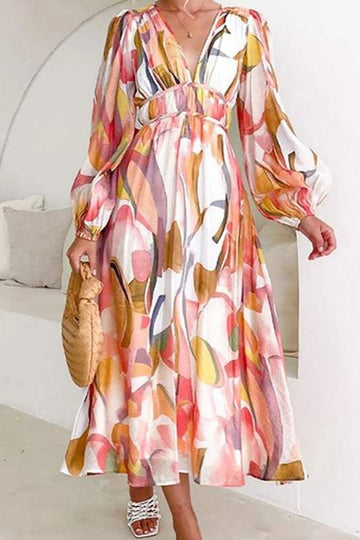 PRINT LONG SLEEVE MIDI DRESS