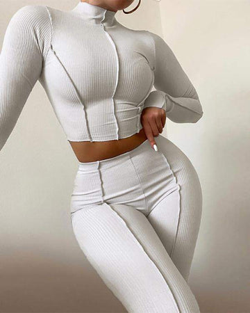 Long Sleeve Top High Waist Skinny Pants Set
