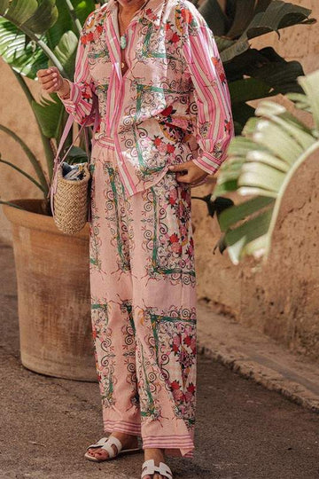 FLORAL COLLARED TOP PANTS SET