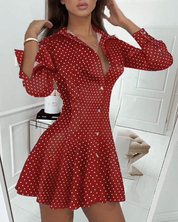 Elegant Button-Up Ruffle Dress for Women