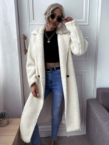 LAPEL COLLAR DOUBLE BUTTON TEDDY COAT