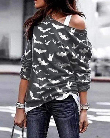 Bat Print Long Sleeve Tee Shirt
