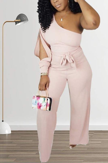 ONE SLEEVE BELTED JUMPSUITS