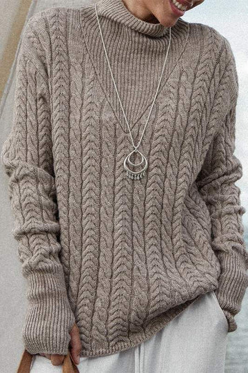 CASUAL SEMI TURTLE NECK LONG SLIT SLEEVE SWEATER