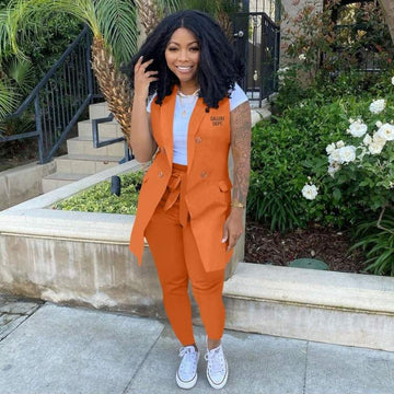 FALL OL STYLE LONG VEST 2PC PANTS SETS