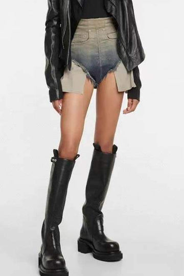 BACK ZIPPER DENIM SHORTS