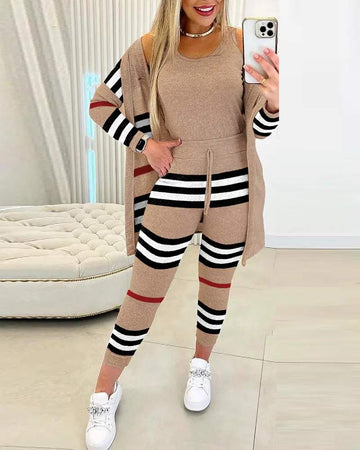 Comfortable Striped Outfit, Trendy Sweater Set