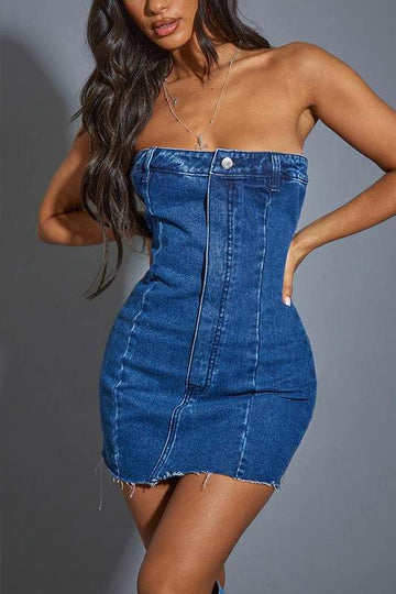 TUBE DENIM MINI DRESS