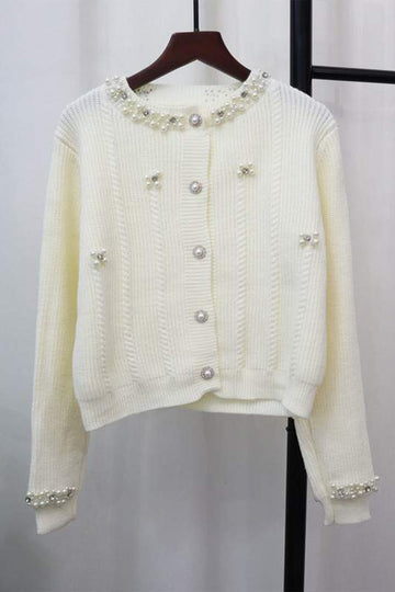 PEARL EMBELLISHED KNIT CARDIGAN