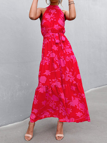 Pink Floral Sundress, Trendy Summer Maxi Dress