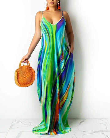 Colorful Maxi Dress: Spaghetti Strap Style