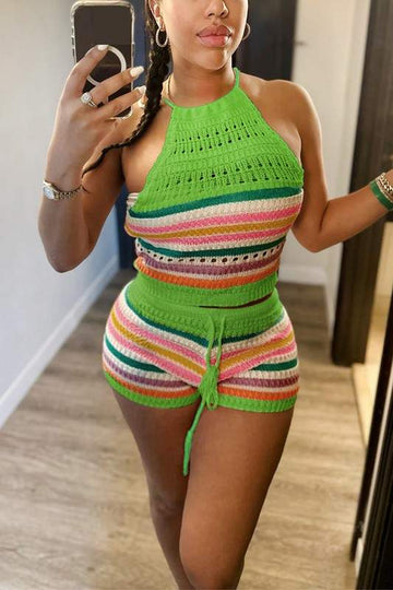 RAINBOW CROCHET SHORTS SET