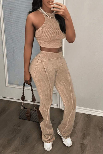 Must-Have Ribbed Crop & Velvet Pants Combo