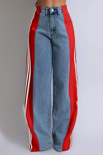 Wide Leg Jeans with Stripes