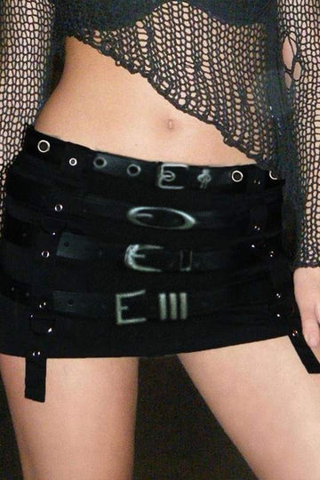 BELTED BLACK MINI SKIRT