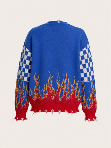 ICON BIKERCORE FIRE LETTER PATTERN DROP SHOULDER SWEATER