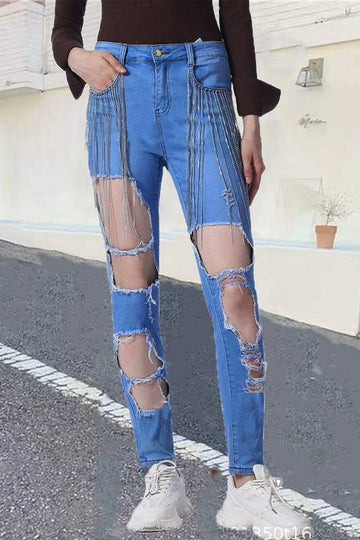 Denim Jeans with Trendy Rips