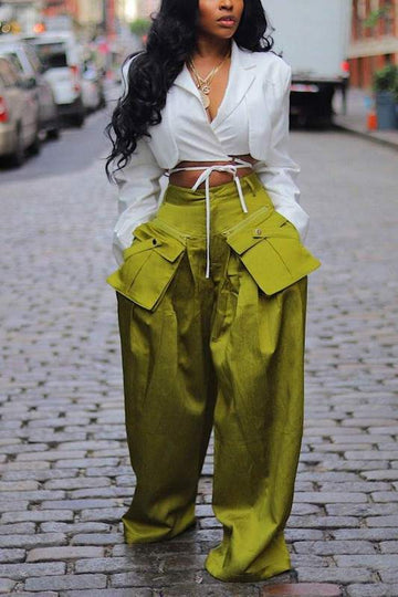 METALLIC WIDE LEG PANTS