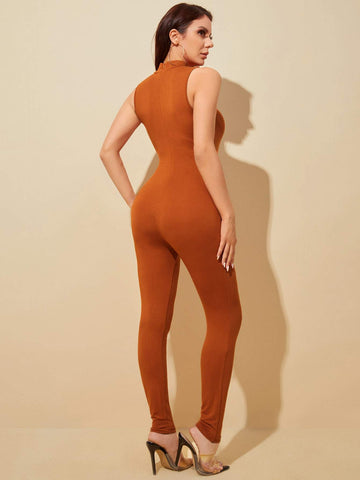 SOLID MOCK NECK UNITARD JUMPSUIT