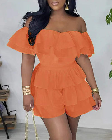 OFF SHOULDER LAYERED RUFFLES ROMPER