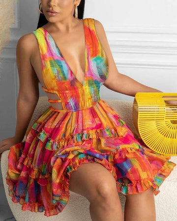 Fun Colorful V-Neck Party Dress