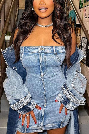STRAPLESS DENIM MINI DRESS