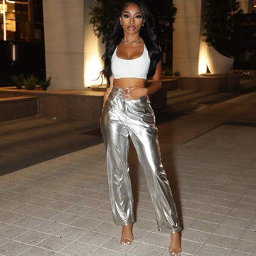 WOMEN S CANDY COLOR PU PANTS