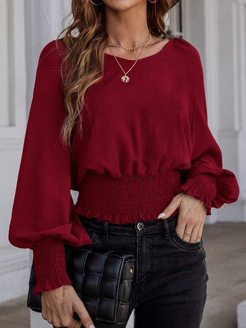 Ladies Smocked Blouse, Casual Trendy Top