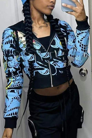 GRAPHIC CROP JACKET TOP AND SHORTS SET