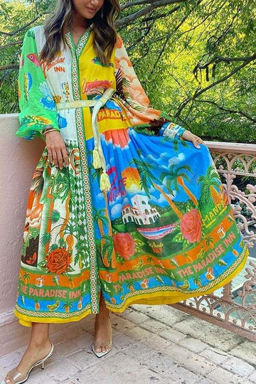 Floral Kaftan Dress - Loose Fit Beach Cover-Up