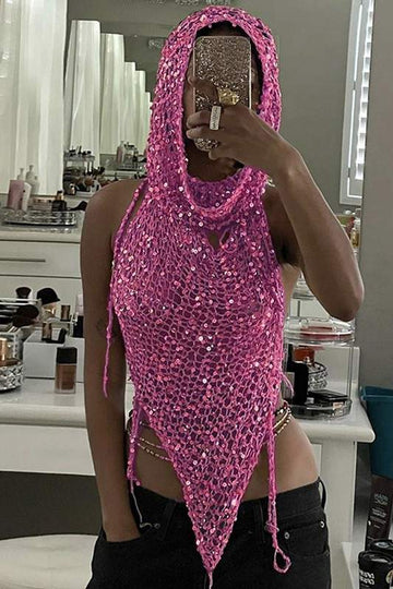 SEQUINS CROCHET SHORTS SET