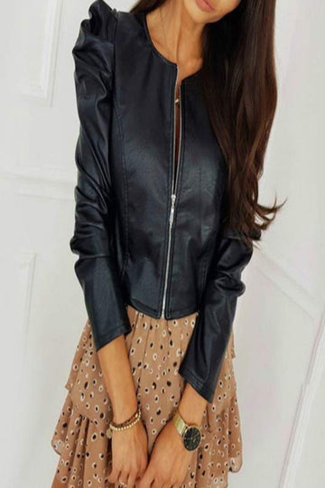 LEATHER PUFF LONG SLEEVE JACKET