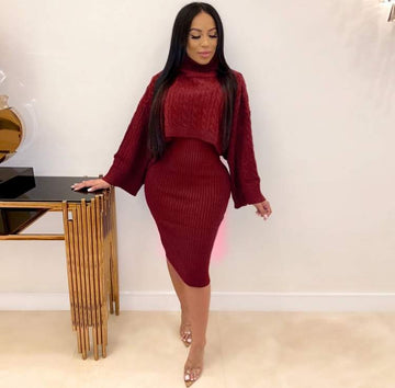 TURTLE NECK SWEATER TOP AND SKIRT SETS