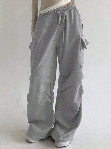 WOMEN S SOLID COLOR DRAWSTRING WAIST CARGO PANTS