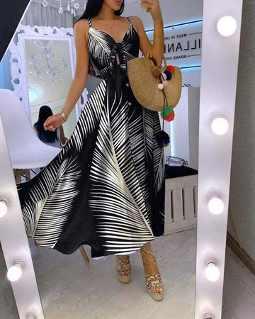 FLORAL PRINT KNOTTED FRONT BUTTON DESIGN MAXI DRESS