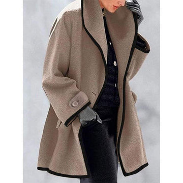 ROUND NECK LOOSE HOODED WOOLEN COAT