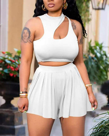 CUTOUT CROP TANK TOP SHORTS SET