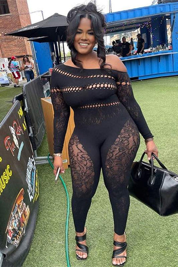 OFF SHOULDER MESH JUMPSUITS