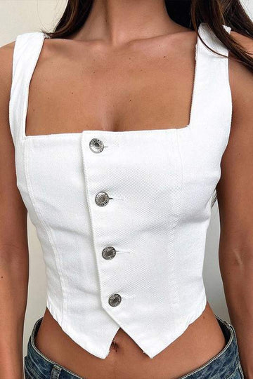 SOLID BUTTON CROP TANK TOP