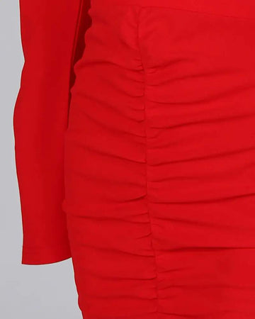 PUFF SLEEVE PLUNGE RUCHED PARTY DRESS