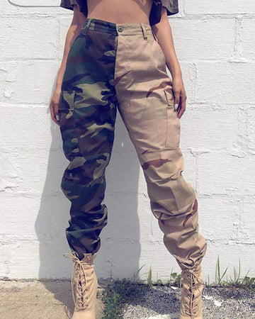Camouflage Colorblock Pocket Design Cargo Pants