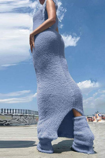 FURRY KNITTED LONG DRESS