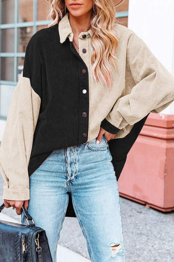 LOOSE CONTRAST COLOR WOMEN S CORDUROY COATS