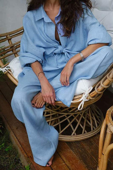 CASUAL LINEN LONG SLEEVE PANTS SET