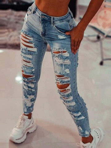 Casual Ripped Jeans with Distressed Look