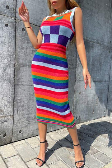 RAINBOW KNITTED LONG DRESS